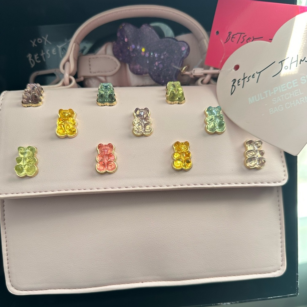 SOLD~NWT Betsey Johnson Blush Pink Gummy Bear Crossbody Bag W/Glitter Bear Charm
